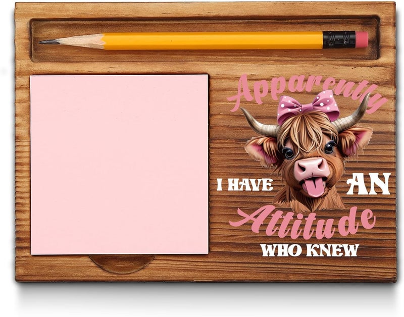 akeke Highland Cow Sticky Notes Holder, i Have an Attitude who Knew Funny Cattle Office Decor Gifts for Coworkers, Women, Colleagues, Boss, Self-Stick Note Pad Holders GAA76 - Image 1